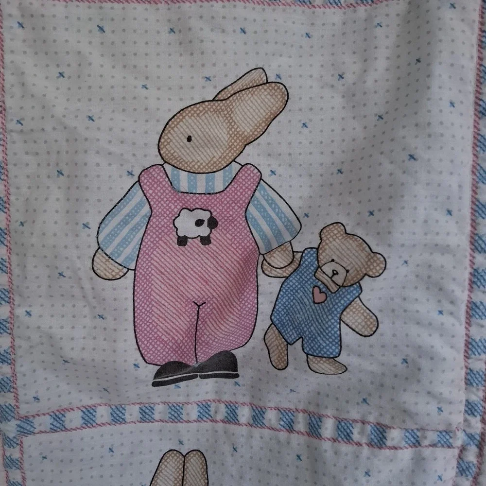 Vintage 90s Y2k Daisy Kingdom Baby Blanket Quilt Bunnies Cottagecore Pastel‎